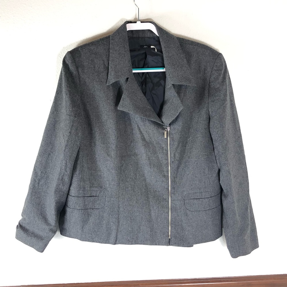 Jax asymmetrical zip blazer wool blend jacket size 16
